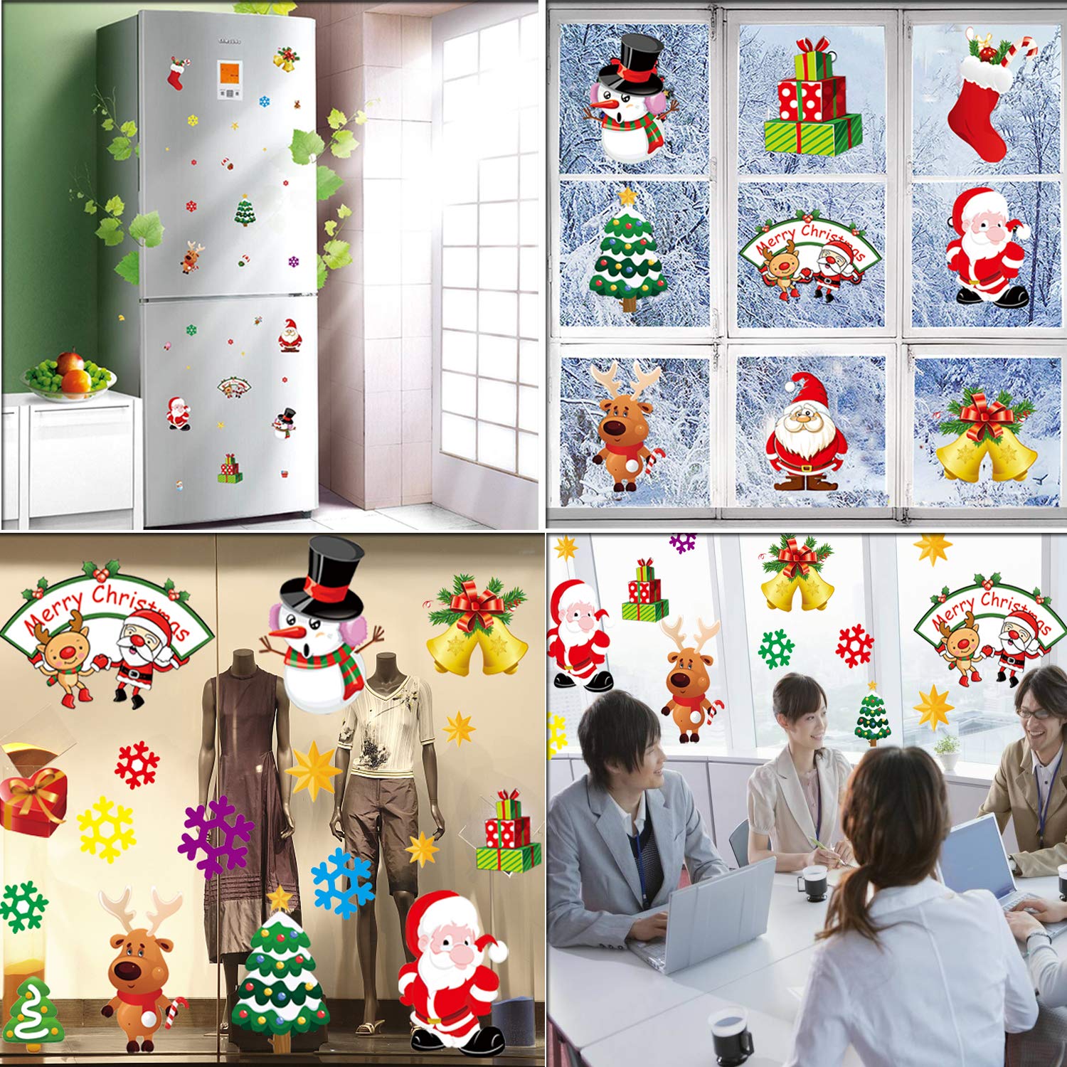 36 Pcs Christmas Window Clings Decal Ornaments Removable Reusable,10 Pack Window Refrigerator Stickers for Home Cafe Showcase Christmas Decorations with Snowman, Santa Claus,Snowflake, Bell, Tree,Sock
