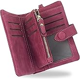 SNCCJ RFID Wallets for Women, Large Capacity Faux Suede Leather Small Womens Wallet with Wristlet (Purple)