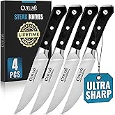Cutluxe Steak Knives Set of 4, Straight Edge Steak Knife Set – Forged High Carbon German Steel, Full Tang, Ergonomic Handle D