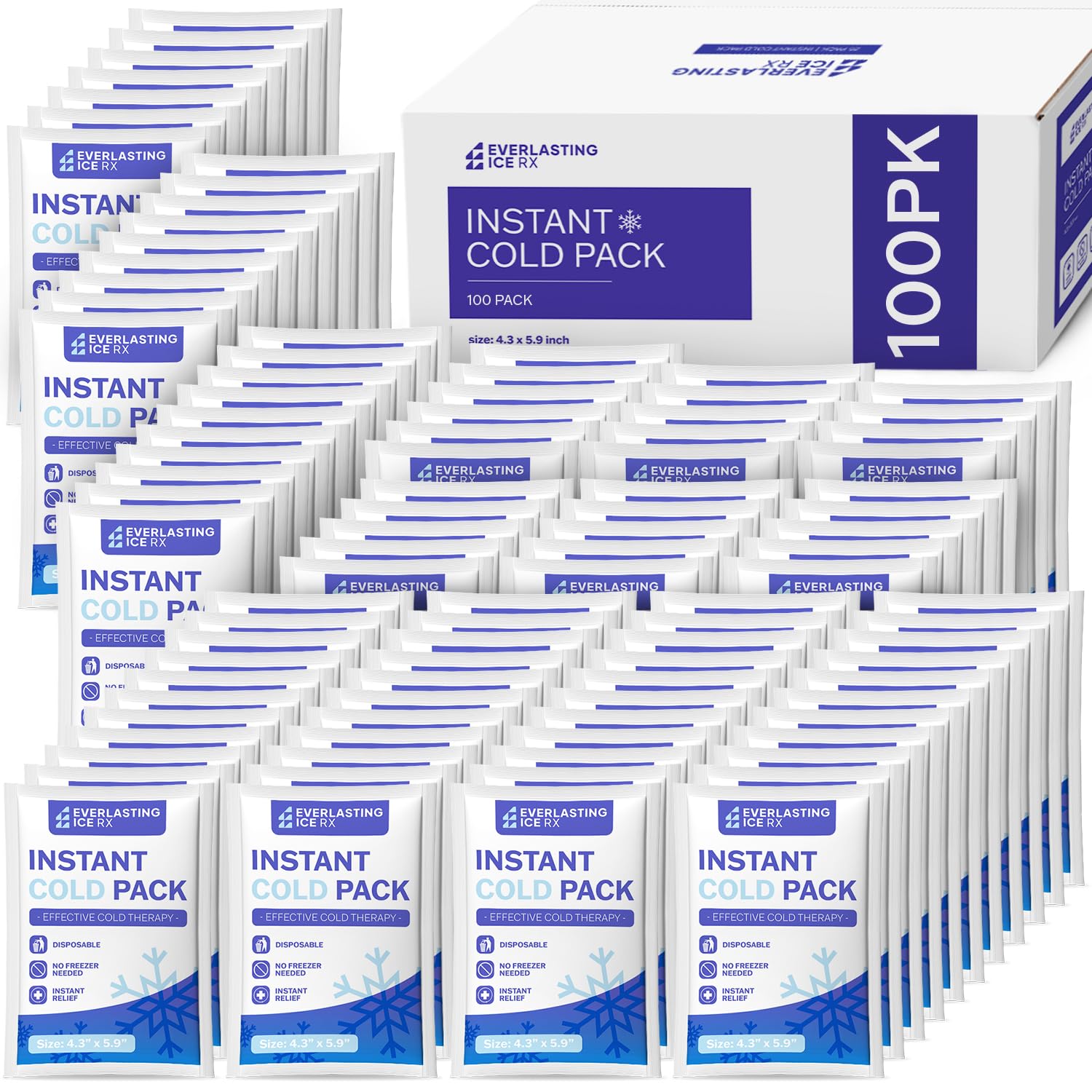 Photo 1 of 100 Pack - Instant Cold Packs - Instant Ice Packs for Injuries | Disposable Cold Compress Ice Pack for Pain Relief, Swelling, Inflammation, Sprains, Toothache - Cold Pack for Athletes