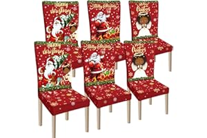 Ganeen 6 Pcs Christmas Chair Covers Merry Christmas Chair Back Cover Stretch Christmas Seat Cover Washable Xmas Dining Chair Protector Slipcover for Dining Room Kitchen Holiday Party (African Style)