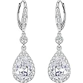 EleQueen Teardrop Lever-back Dangle Earrings 925 Sterling Silver Full Cubic Zirconia Bridal Long Earrings for Women, Valentine's Day/Mother's Day/Christmas Jewelry Gift
