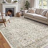 DEXI Area Rugs for Living Room, 5x8 Washable Low Pile Vintage Rug for Bedroom, Non Slip Indoor Carpet for Dining Office Nursery, Beige Cream