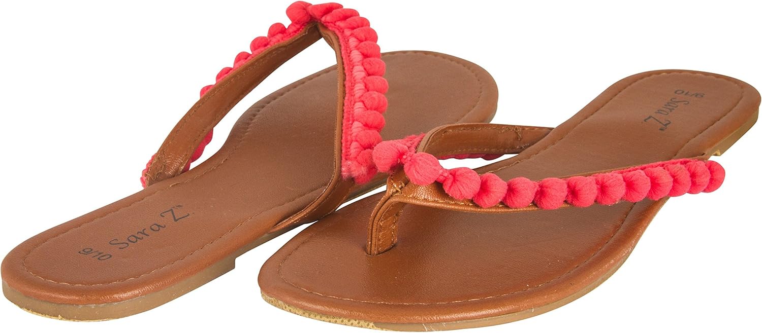 Sara Z Ladies Pom Pom Thong Sandal