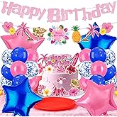 Pink Stich Party Decorations- Stich Birthday Party Supplies Include Banner, Cake Topper, Cupcake Toppers, Balloons for Girls Kids Tropical Luau Birthday Party Baby Shower Decorations