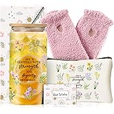 DHQH Christian Gifts for Women, 16OZ Glass Cup Gift Set with Makeup Bag, Inspirational Religious Catholic Gifts, Birthday Christmas Ideas Present for Mom Faith Lovers