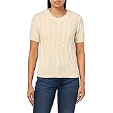 Nautica Womens Short Sleeve Crew Neck Cable Solid Sweater