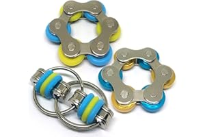 CSYNCDIRECT Fidget Flippy Roller Chain Toys with Metal and Silicone Rings - Stress Relief Perfect for ADHD, ADD, Anxiety in Office, School Stocking Stuffers Gifts (Blue, Yellow)