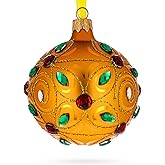 Multicolored Jewels Adorned on a Gilded Glass Ball Christmas Ornament 3.25 Inches