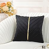 TAOSON Black Velvet Throw Pillow Covers,Pack of 2 with Gold Leather Valentines Day Decor Couch Pillowcases Luxury Modern Pillow Cover for Wedding Living Room Bedroom Sofa Cushion Bed, 18x18 inch