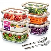 Encheng 21 oz Glass Meal Prep Containers with Glass Lids, 6 Pack | Airtight Glass Glass Food Storage Containers, Non Toxic Glass Lunch Containers for Leftovers, Microwave, Oven, Freezer