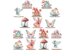 VercanMonth 16 Pcs Fairy Party Decorations Wooden Fairies Centerpieces Table Topper Vintage Fairies Mushroom Butterfly Decorations for Home Table Woodland Forest Birthday Party Decor
