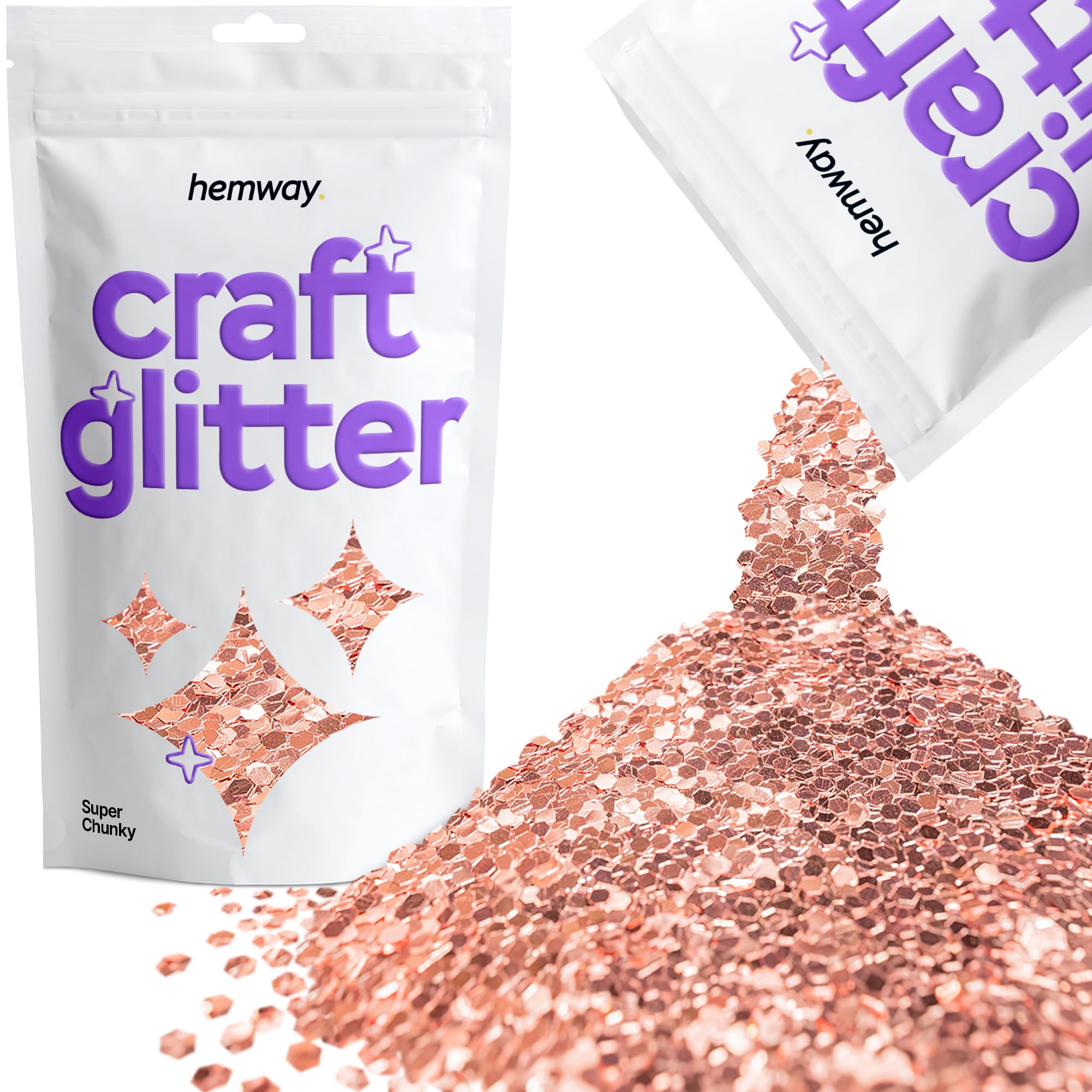 Hemway Craft Glitter Rose Gold 100g Super Chunky Glitter for Crafts, Resin, Cosmetic, Nail, Face, Body, Festival, Tumblers, Art, Candle, Crafting