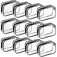 Weewooday 12 Pieces Clear Cosmetics Bag PVC Zippered Clear Toiletry Carry Pouch Cosmetic Makeup Bag Waterproof Makeup Vinyl Plastic Organizer Case for Vacation Bathroom(Black,Medium)
