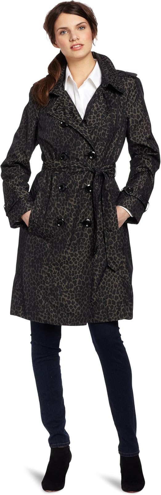 Calvin Klein Women's Animal Print Trench Coat, Bronze