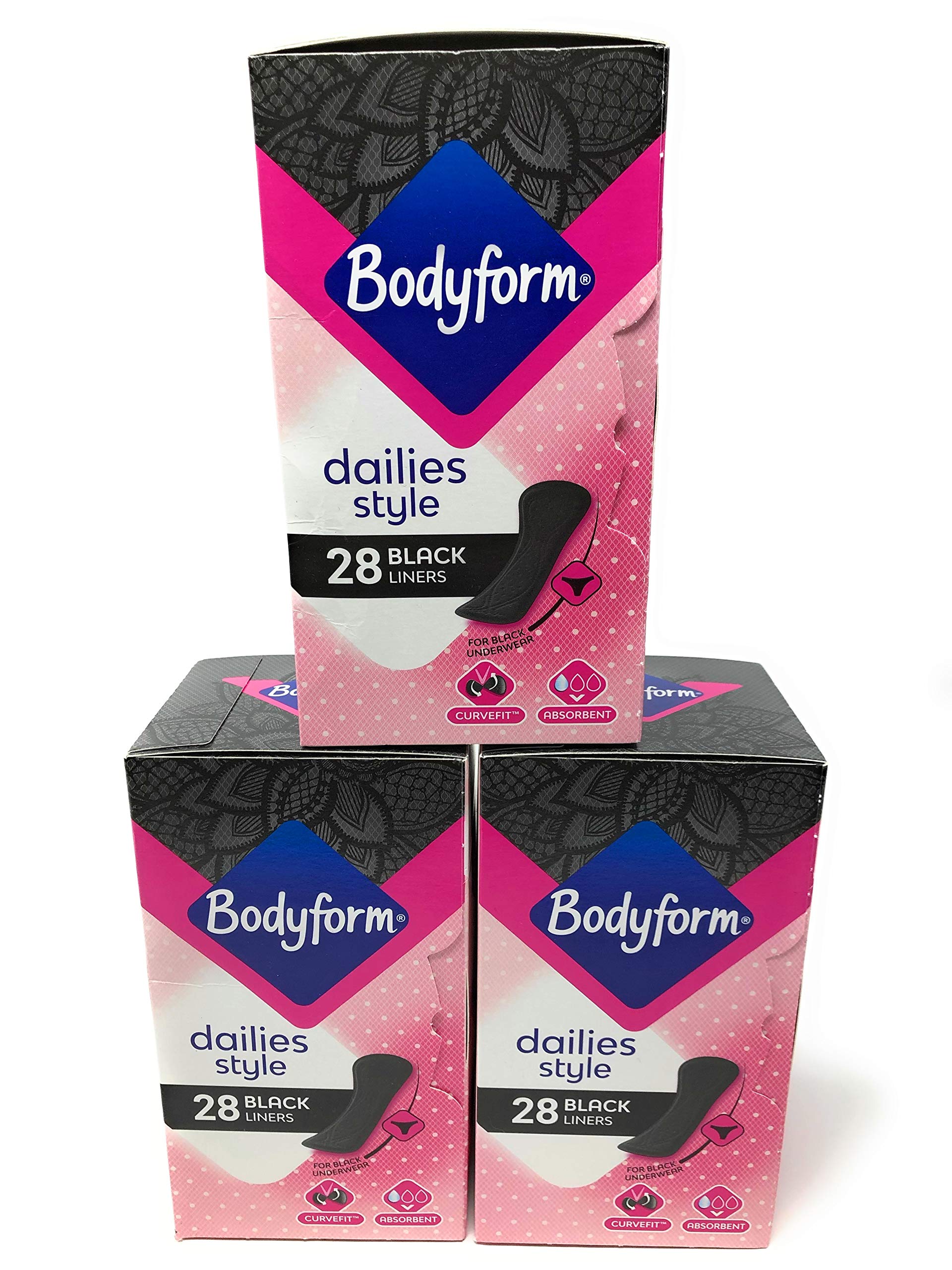 Bodyform Dailies Style x28 Black Pantyliners Multipack Bundle 3 Pack (84 Liners Total)