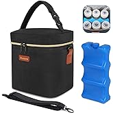 Mancro Breastmilk Cooler Bag with Ice Pack, Fits 6 Baby Bottles Up to 9 Ounce Insulated Baby Bottle Bag, Breast Milk Cooler on The go with Strap, Bottle Storage Bag for Nursing Mom Daycare, Black