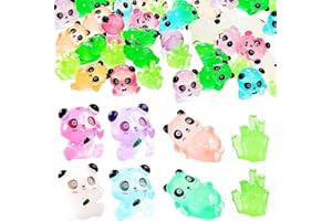 EVDERS 28Pcs Luminous Mini Resin Panda Figurines Cute Miniature Panda Figurines with 6 Bamboos, Glow in The Dark Mini Panda Bamboo Bulk for Cake Toppers Fairy Garden Accessories Aquarium Decor