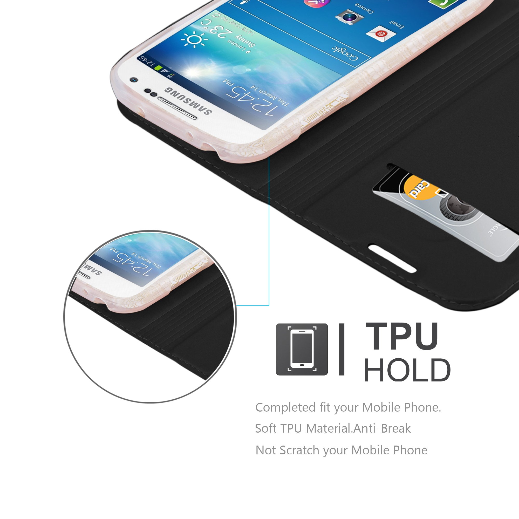 Samsung Galaxy S4 MINI Hülle in SCHWARZ von Cadorabo - Handy-Hülle im Metallic Look mit unsichtbarem Magnet-verschluss und Karten-Fach Case Cover Schutz-hülle Etui Tasche Book Klapp Style