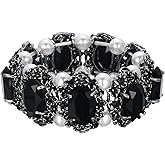 BriLove Women's Victorian Style Crystal Simulated Pearl Multi Floral Cameo Inspired Oval Stretch Bracelet
