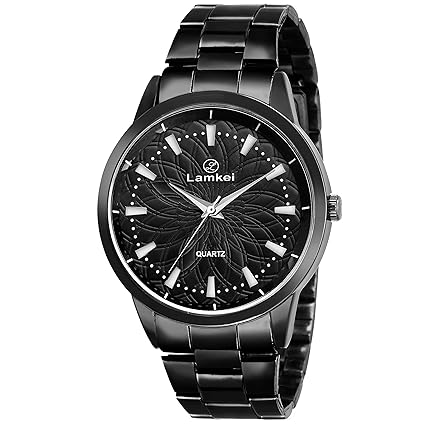Lamkei Imported Analogue Display Black Dial Black Stainless Steel Chain Men�s Watch � LMK-0135
