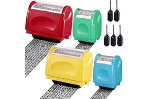 Mimorou 4 Pack Identity Theft Protection Roller Stamps Kit Confidential Privacy Roller Hidden Wide Privacy Stamp 5 Pcs Refills Security Ink for Mail Address Blocker(Red, Yellow, Blue, Green)