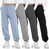 LessonZoo 4 Pack Girls' Joggers Sweatpants Kids Casual Pants Elastic Waisted Soft Athletic Sweat Pants with Pocket