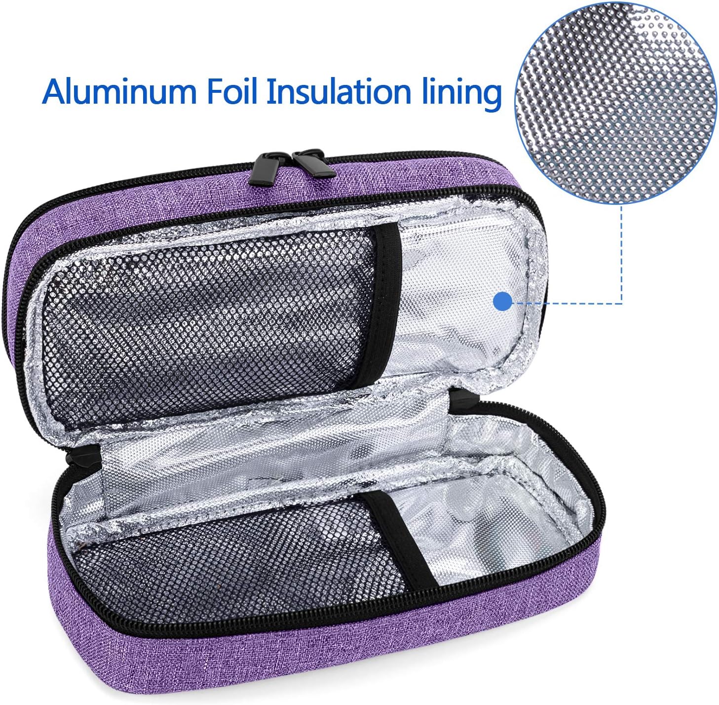 Yarwo Insulin Cooler Travel Case, Double-Layer Diabetic Travel Case with 2 Ice Packs, Diabetic Supplies Organizer for Insulin Pens, Blood Glucose Monitors or Other Diabetes Care Accessories, Purple: Health & Personal Care