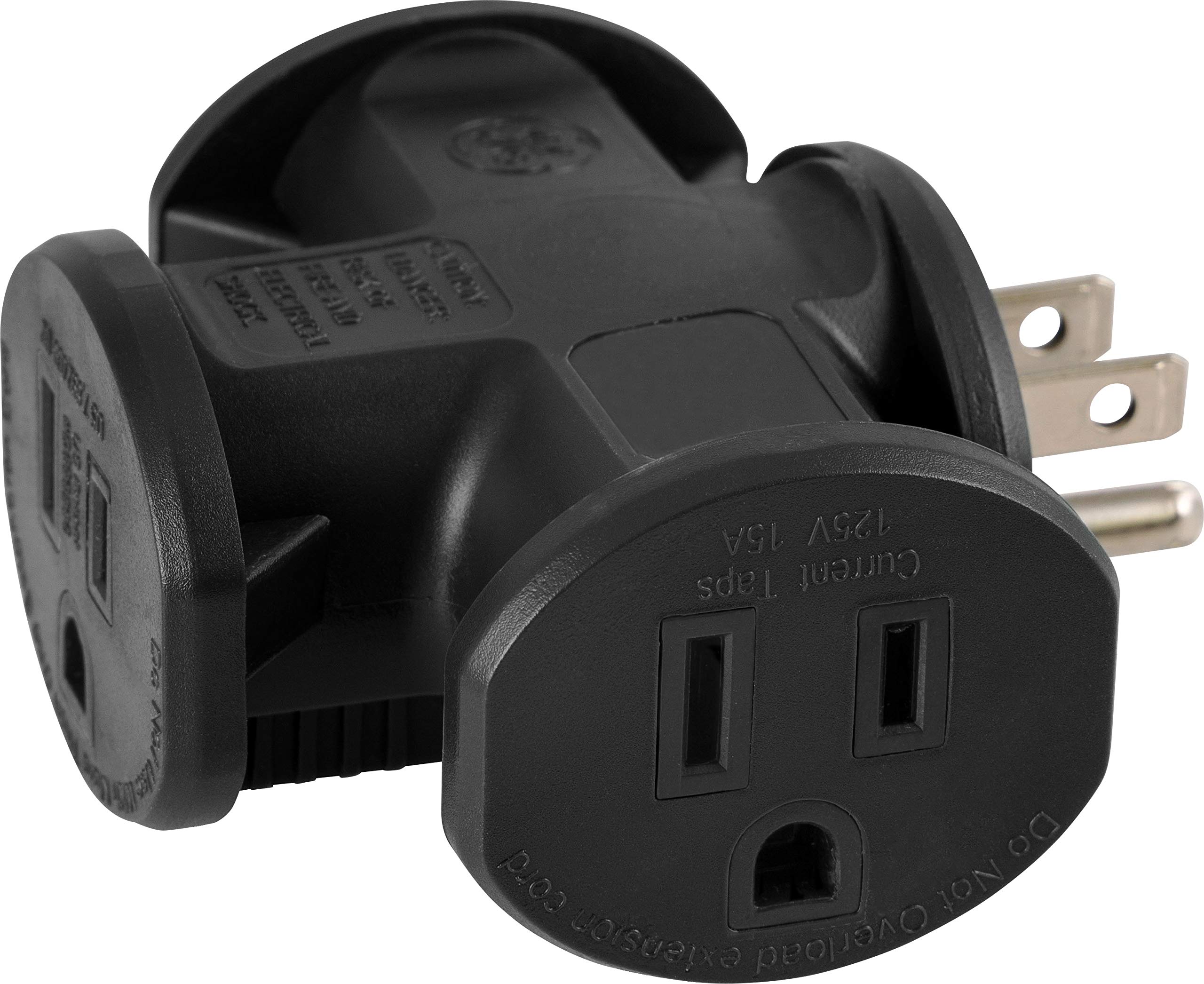 Photo 1 of GE 3-Outlet Extender, T-Shaped Adapter Spaced, Outdoor Rated, Grounded Wall Tap, 3-Prong, Multiple Plug, Power Splitter, Cruise Essentials, Use for Home Office School Dorm Garage, Black, 50872