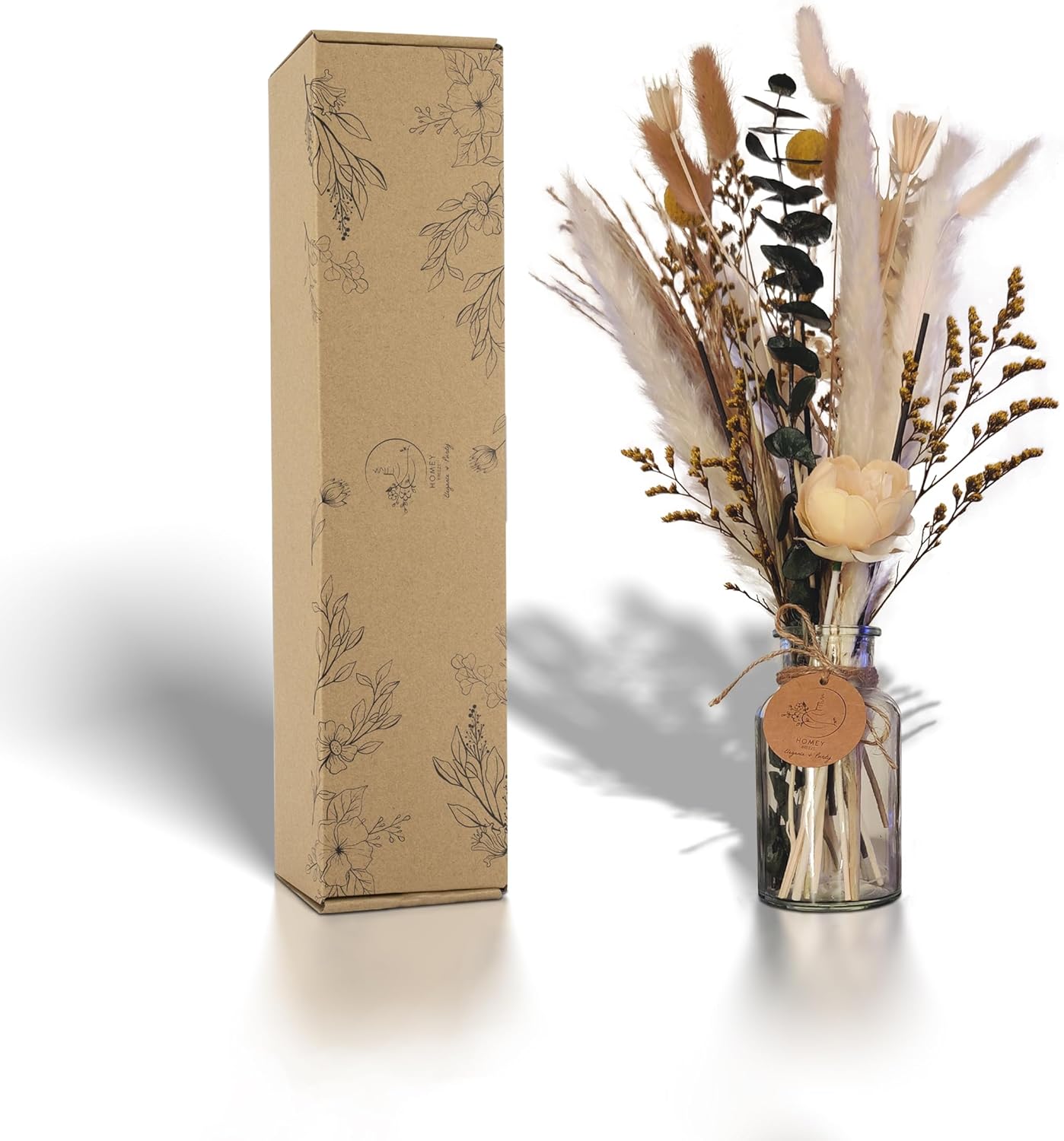 Dried & Preserved Flora - Homey Breeze 15 Inches 23 Pcs 10 Styles Natural Dried Pampas Grass with Vase Included, Small Pampas Dried Flower Arrangements, Flower Reed Diffusers