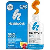Healthycell Calm Mood Daily Liquid Supplement - Cortisol Manager & Mood Support Supplement for Stress with Ashwagandha, L-Theanine, Magnesium, 5-HTP, GABA & Saffron - 14 Gel Packs