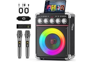 PPMIC Karaoke Machine for Adults with 2 Wireless Microphones, Portable Bluetooth 5.3 Speaker with Bass/Treble/Echo Adjustment, PA System with Remote Control, Supports TWS/TV/TF Card/USB/AUX