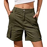 IVIR Bermuda Shorts for Women Cargo Shorts Knee Length 6 Pockets Elastic Waist Long Shorts for Summer Casual