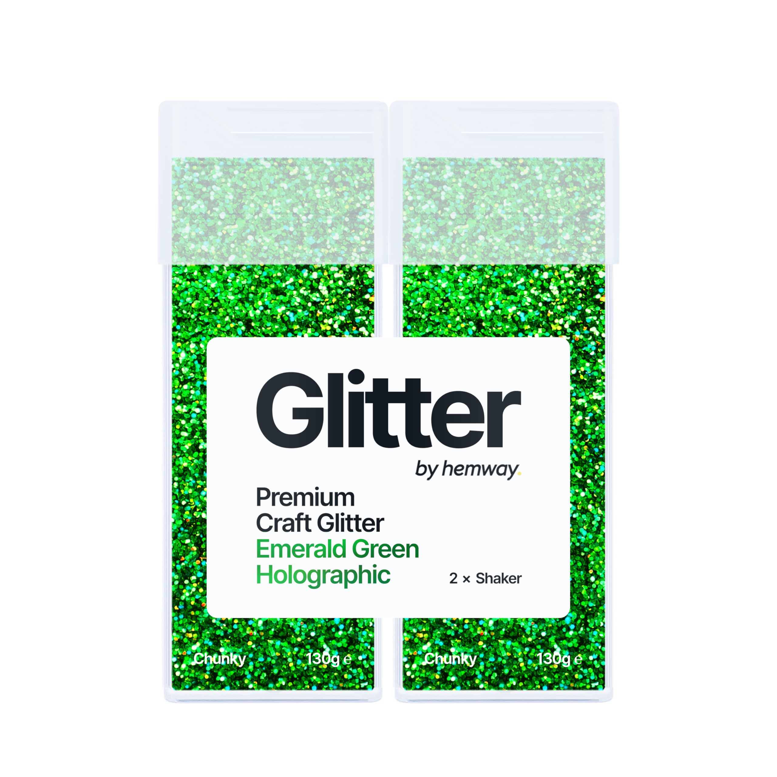 Hemway Glitter Shaker Emerald Green Holographic 130g x2 Pack Chunky, Craft Glitter Shakers for Resin & Epoxy Crafts, Christmas Art Supplies, Nail, Body, Face, Eye, Festival, Crafting, Slime, Sparkle