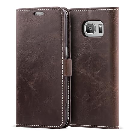 Mulbess Schutzhülle Ledertasche im Kartenfach Bookstyle für Samsung Galaxy S7 Edge Tasche Hülle Leder Etui Schale,Vintage Bra