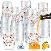 Jinei 60 Pcs Floral Plastic Cups 16 oz Spring Wedding Flower Cups Bulk Disposable Wildflower Drinking Favors for Wedding Baby Shower Birthday Floral Tea Party Supplies