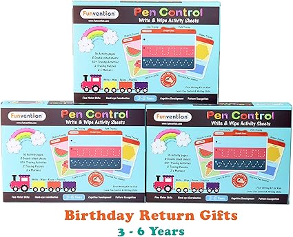 Funvention Educational Game Pen Control Write and Wipe Activity Sheets for 3-6 Years Kids - Pack of 3