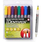 Sakura IDenti-Pen Dual Tip Permanent Markers, Assorted Colors - 8 Pens | Dual Point Markers with Fine Fiber Point and Extra Fine Plastic Point, Low Odor &amp; Meets Non-Toxicity Standards