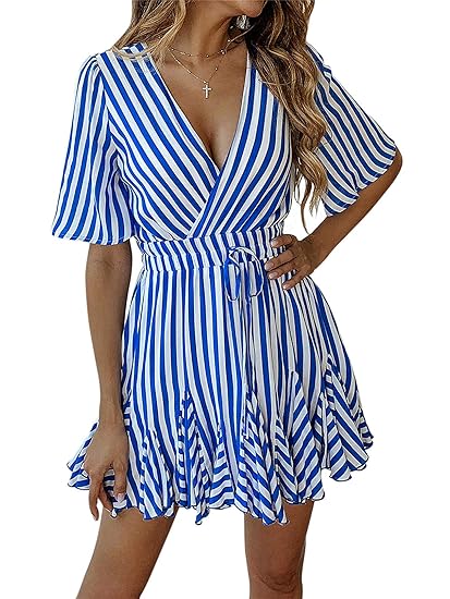 Monissy été Femme Plissé Robe De Plage Lien Coulissant