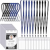 Marspark 200 Pcs Name Tag Lanyards with ID Holder Lanyards for ID Badges Resealable Flat Neck Name Tag with Clip Waterproof Plastic Clear Badges Bulk for School Office Supplies (Black,Blue)