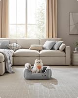 Feandrea Dog Bed Linen-Look Small with Raised Edges 60x50x21 cm Light Grey view 2