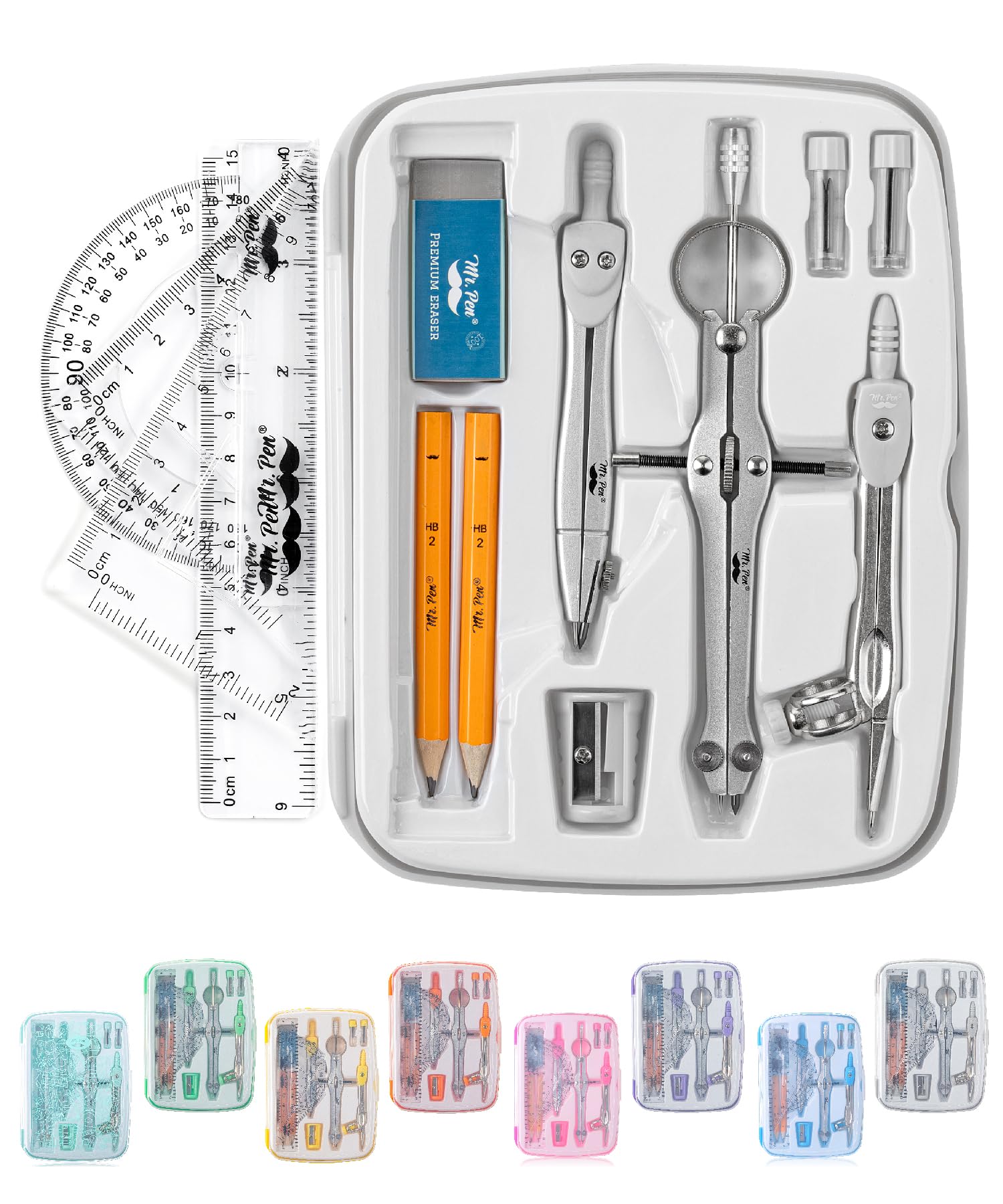 Photo 1 of Mr. Pen- Geometry Set, 13 pcs, Compass for Geometry Compass, Geometry Kit Set with Shatterproof Storage Box, Math Compass, Geometry Set for School, Compass Math, Protractor and Compass Set, Grey