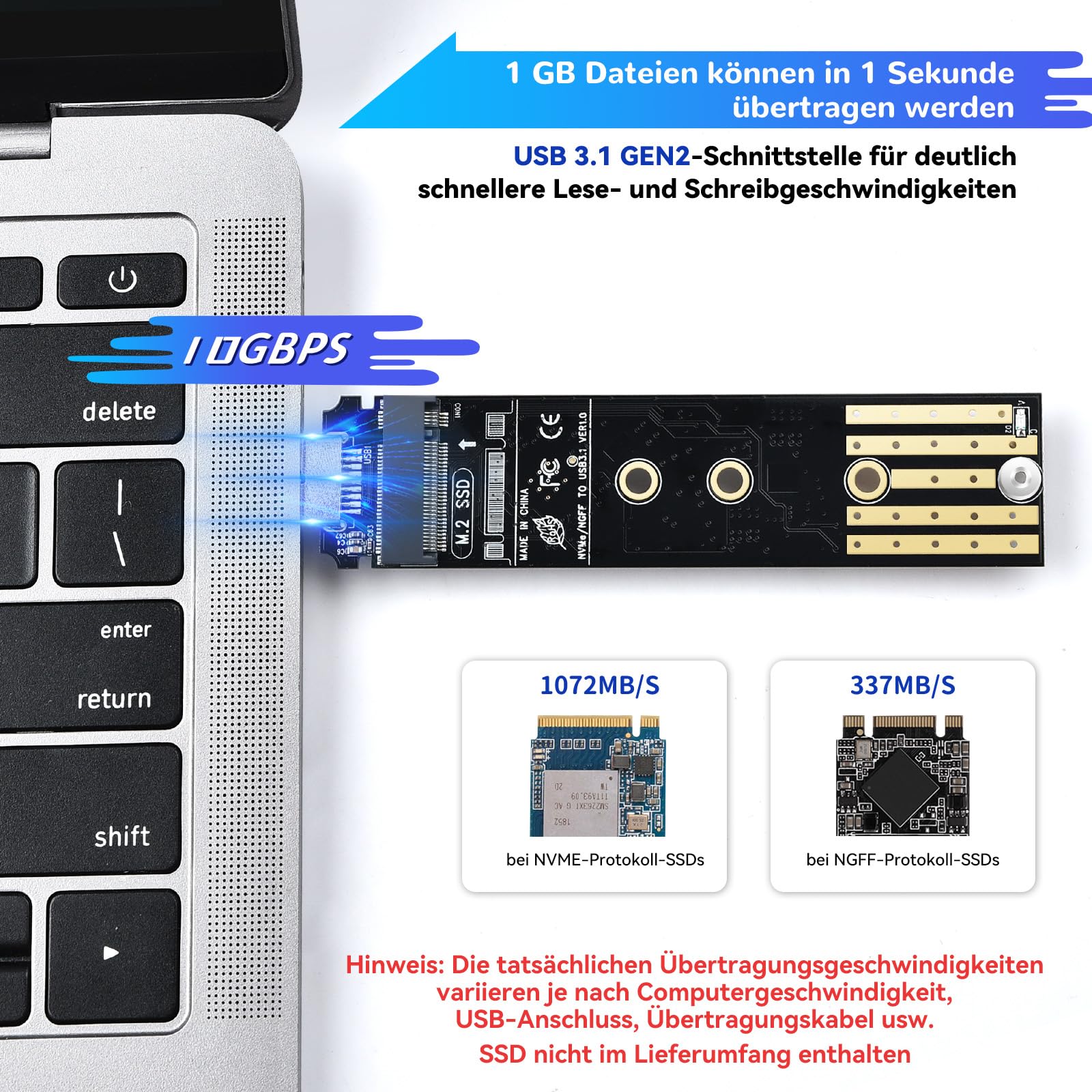 ELUTENG M.2 NVME NGFF USB Adapter, 10Gbps USB 3.1 Gen2 M2 SSD, USB zu PCIE NVME SATA SSD Festplatte Adapter Konverter Karte, UASP für B-Key/M-Key/B+M Key 2280 2260 2242 2230 4