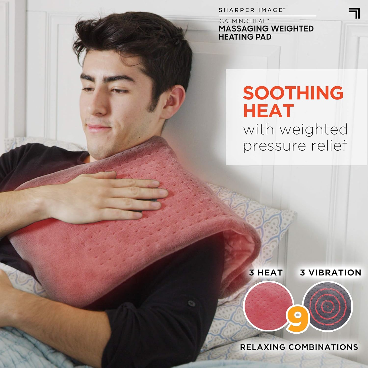 Calming Heat Massaging Weighted Heating Pad by Shaper Image- Electric Heating Pad with Massaging Vibrations, Auto-Off,12 Settings- 3 Heat, 9 Massage- 27 Relaxing Combinations, 12” x 24”, 4 lbs: Health & Personal Care