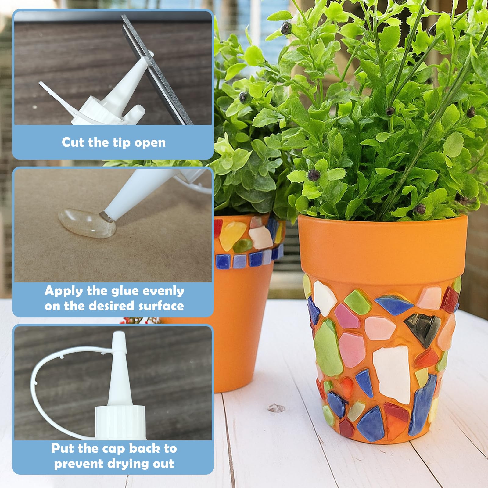 Mosaikkleber 100ml, Transparent Mosaik Kleber für DIY Bastelarbeiten, Ungiftig und Wasserfest, Ideal für Alle Fliesen und Oberflächen 4