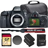 Canon EOS 6D Mark II DSLR Camera Bundle | 26.2MP Full-Frame Sensor, Dual Pixel CMOS AF, Vari-Angle Touchscreen &amp; Full HD Video | Great for Portraits &amp; Travel (1897C002) + 64GB Card + Bag + Battery