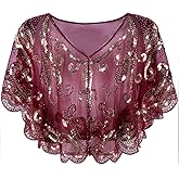 Vijiv Womens Vintage 1920s Shawl Beaded Sequin Deco Evening Cape Shrug Bolero Flapper Cover Up