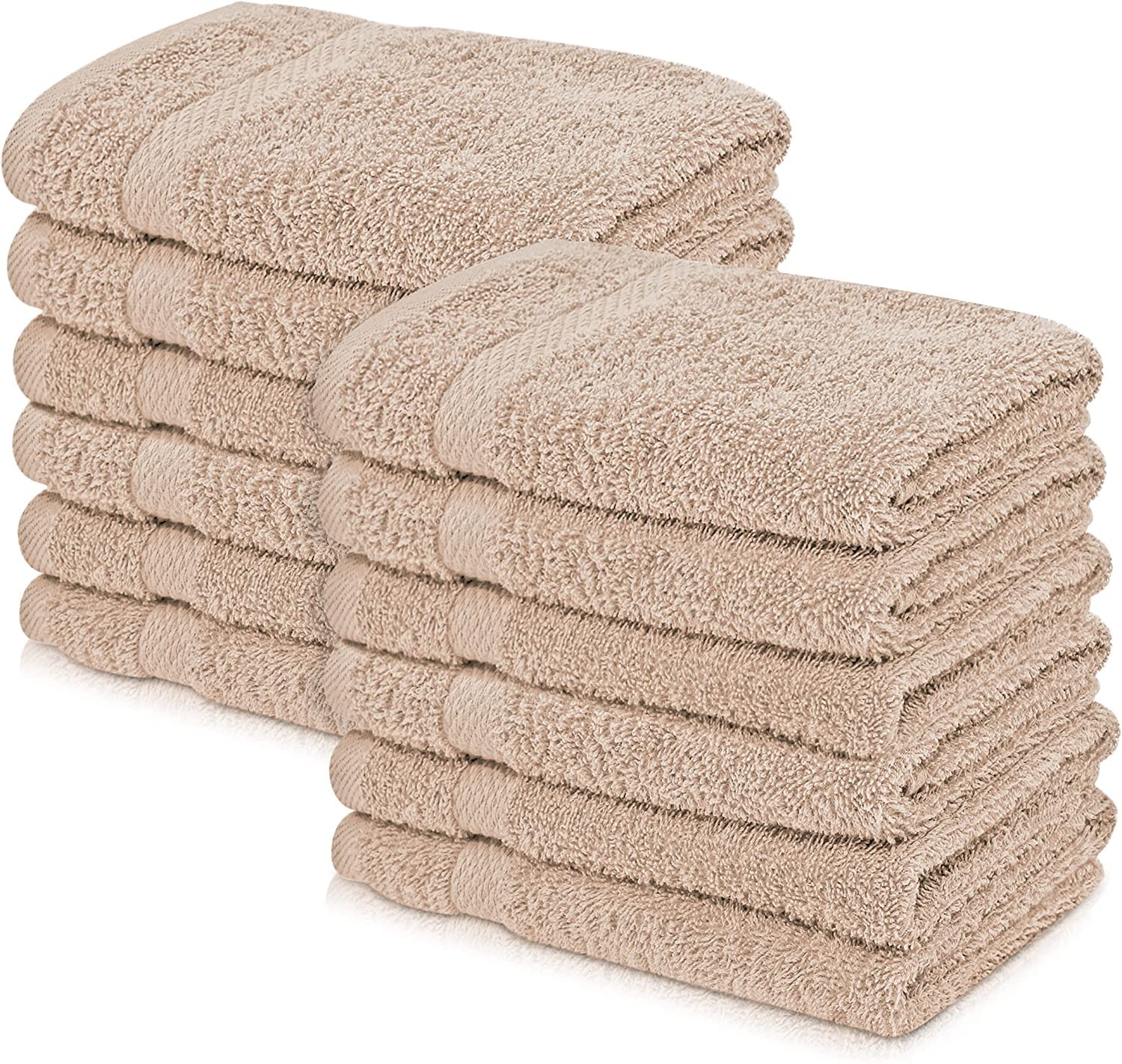 Wholesale Trade Dealz 12 X Face Cloth Flannels (30 x 30 cm-600GSM) 100% Egyptian Cotton Wash Cloths Quick Dry & Absorbent Towel Set for Gym,Spa,Golf (Latte, Cotton)