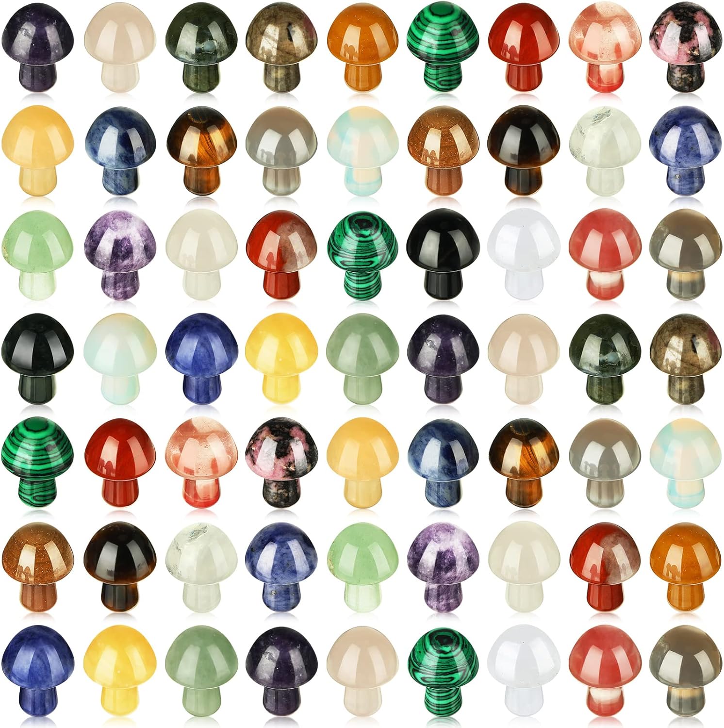 Hardscaping Materials - Yaomiao Crystal Mushroom Mini Crystal Gemstone Mushroom Sculpture Decor Polished Hand Carved Quartz Mushroom Stones for Witchcraft Decor Flower Pot Outdoor Yard Meditation, Mixed Colors (64 Pieces)