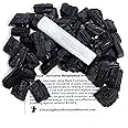 DANCING BEAR Black Tourmaline Crystals Bulk (1 LB Small Pieces), Includes: (1) Selenite Stick & Information Cards, Rough Raw Natural Stones for Good Vibes, Reiki Energy, Made in USA